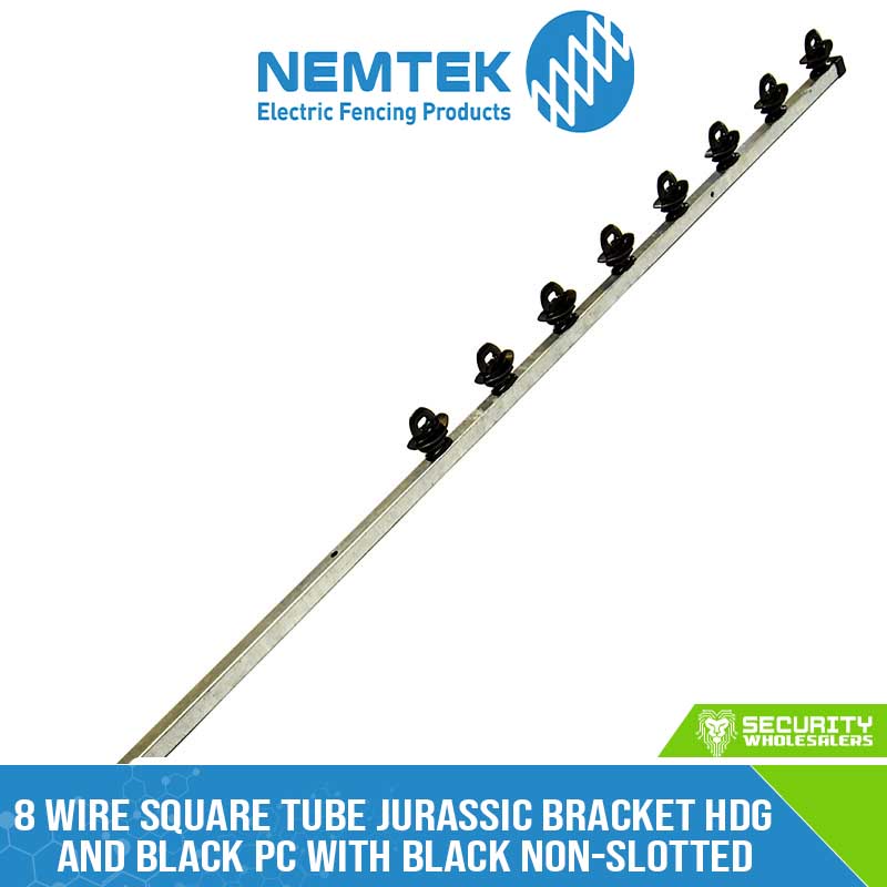8-- Wire Square Tube Jurassic bracket HDG and black PC with Black Non-Slotted Insulator Straight – MTO