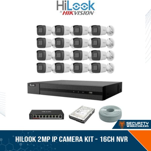 HiLook 2MP IP camera kit - 16ch NVR - 16 x 2MP IP cameras - 4TB HDD - 300M cable - 30M Night vision