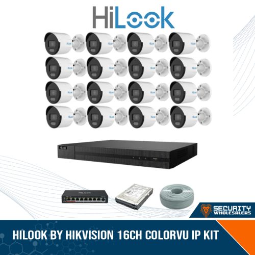 HiLook by Hikvision 16ch ColorVu IP Kit - 16ch NVR - 16 x 2MP IP ColorVu bullet cameras 30m Night vision, 4TB HDD, 305m Cable