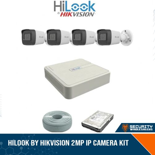 HiLook by Hikvision 2MP IP Camera kit - 4ch NVR with POE - 4 x 2MP IP cameras 30m IR - 1TB HDD - 100m Cat5 cable