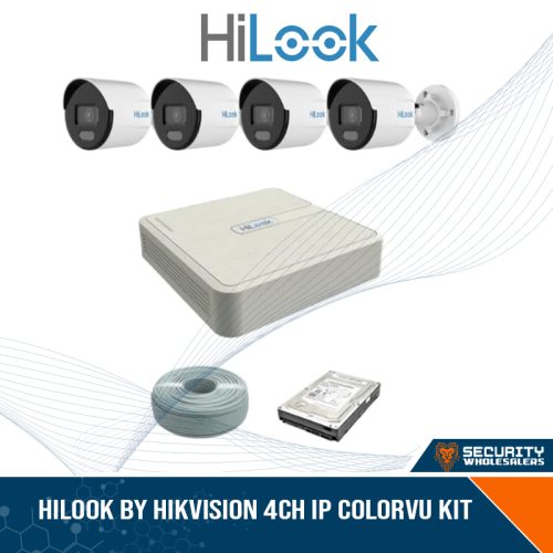 HiLook by Hikvision 4ch IP ColorVU Kit - 4ch NVR - 4 x 2MP IP ColorVU cameras 30M Night Vision, 1TB HDD, 100M Cable