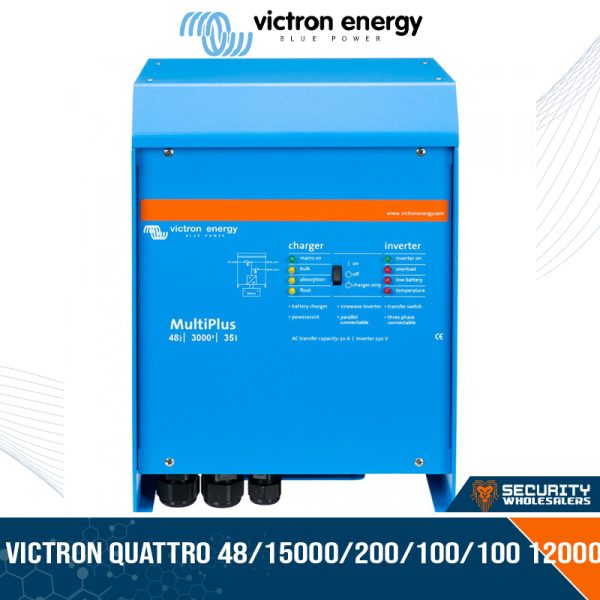 VIC-QUATTRO-48-15000-200-100-100 | Victron Quattro 48/15000/200/100/100 12000W Inverter/Charger, 2 AC Input, Remote Monitoring and Control using VRM