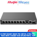 10-Port Gigabit Smart POE Switch, 8 PoE/POE+ Ports with 2 Gigabit RJ45 uplink ports, 70W PoE power budget, Desktop Steel Case
