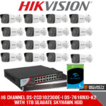 16 CHANNEL DS-2CD1023G0E-I DS-7616NXI-K2 WITH 1TB SEAGATE SKYHAWK HDD