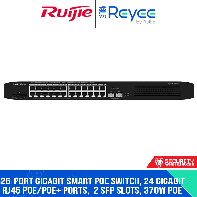 26-Port Gigabit Smart POE Switch, 24 Gigabit RJ45 POE/POE+ Ports, 2 SFP Slots, 370W PoE power budget,19-inch Rack-mountable Steel Case
