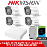 COLORVU 4 CHANNEL DS-2CE10DF0T-F DS-7104HGHI-M1 WITH 1TB SEAGATE SKYHAWK HDD