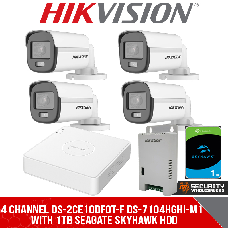COLORVU 4 CHANNEL DS-2CE10DF0T-F DS-7104HGHI-M1 WITH 1TB SEAGATE SKYHAWK HDD