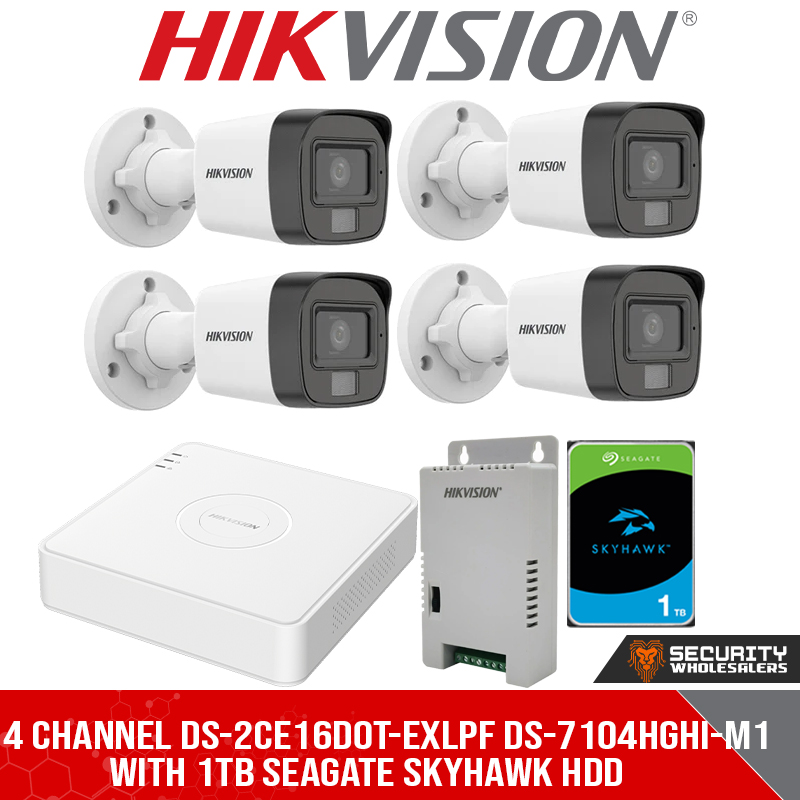 4 CHANNEL DS-2CE16D0T-EXLPF DS-7104HGHI-M1 WITH 1TB SEAGATE SKYHAWK HDD