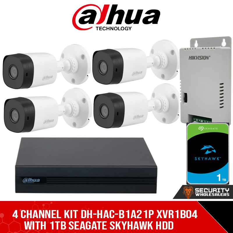 4 CHANNEL KIT DH-HAC-B1A21P XVR1B04 WITH 1TB SEAGATE SKYHAWK HDD