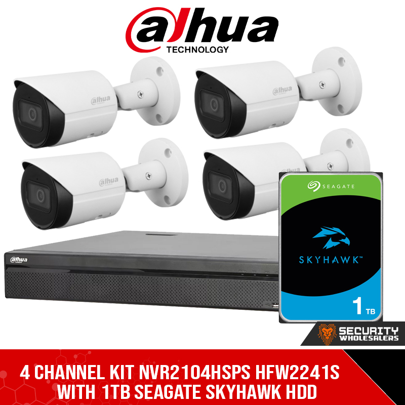 DAHUA 4 CHANNEL KIT NVR2104HSPS HFW2241S WITH 1TB SEAGATE SKYHAWK HDD