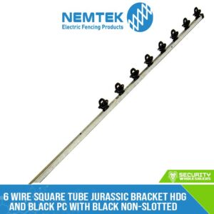 6 Wire Square Tube Jurassic Bracket HDG and Black PC with Black Non-Slotted Insulator Straight MTO [ESQJ-6HDBS/PC]