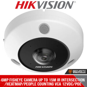 6MP fisheye camera up to 15m IR intersection/heatmap/people counting VCA 12VDC/POE (DS-2CD6365G1-IVS 1.16MM)