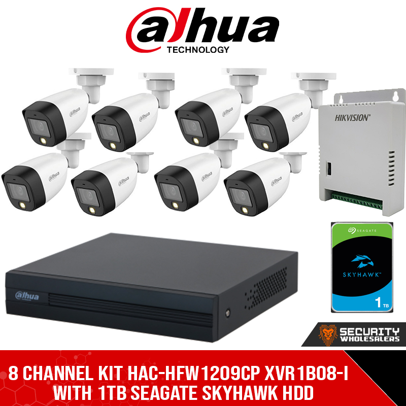 FULL-COLOR 8 CHANNEL KIT HAC-HFW1209CP XVR1B08-I WITH 1TB SEAGATE SKYHAWK HDD