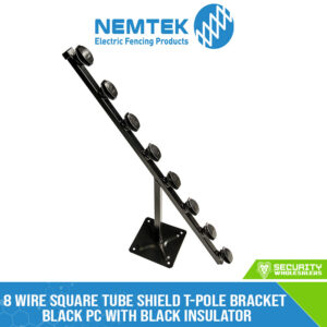 8 Wire Square Tube Shield T-Pole Bracket Black PC with Black Insulator [ESQTS-8B]