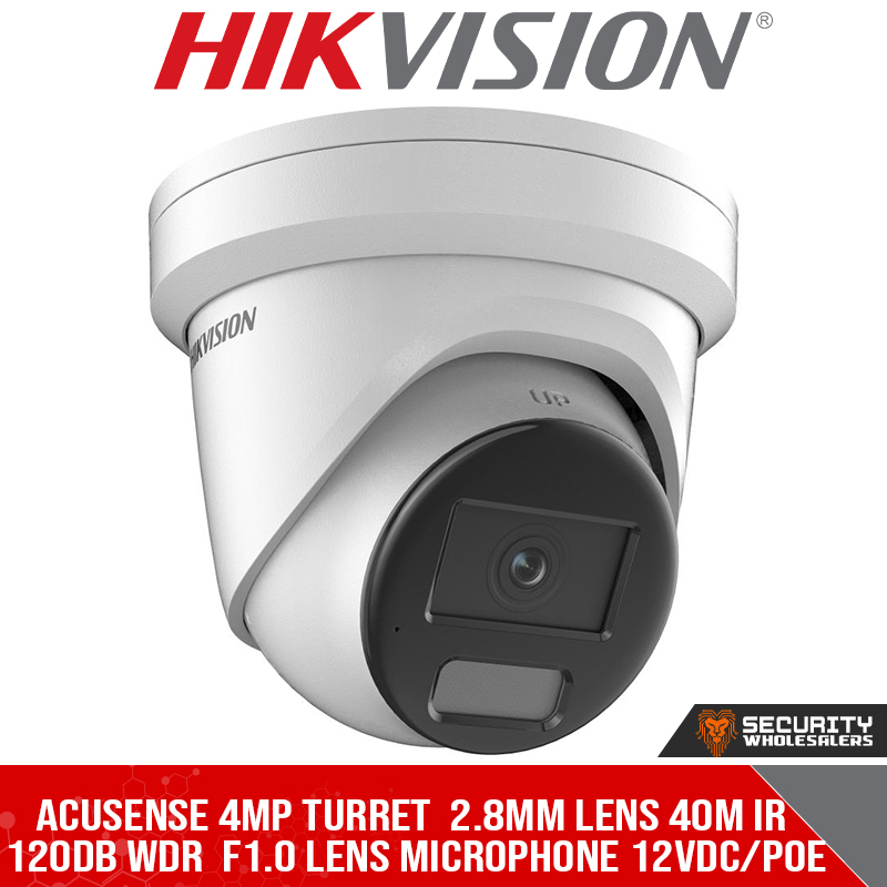 AcuSense 4MP turret 2.8mm lens 40m IR 120dB WDR F1.0 lens microphone 12VDC/POE (DS-2CD2346G2H-IU 2.8MM)