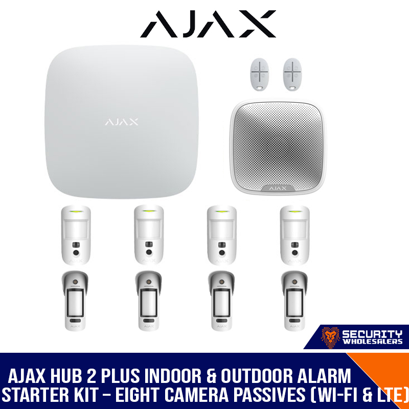 AJAX HUB 2 PLUS INDOOR & OUTDOOR ALARM STARTER KIT – EIGHT CAMERA PASSIVES (WI-FI & LTE)