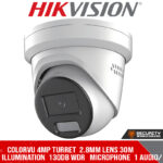 ColorVu 4MP turret 2.8mm lens 30m hybrid-light 130dB WDR microphone  1 audio/ 1 alarm I/O  built-in strobe-light & siren 12VDC/POE  (DS-2CD2347G2H-LISU/SL 2.8MM)