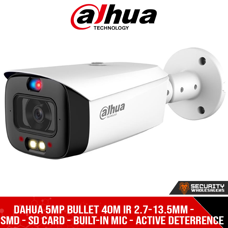 Dahua 5MP Bullet 40m IR 2.7-13.5mm - SMD - SD Card - Built-in Mic - Active Deterrence (DH-IPC-HFW3549T1-ZAS-PV_2.7-13.5mm)