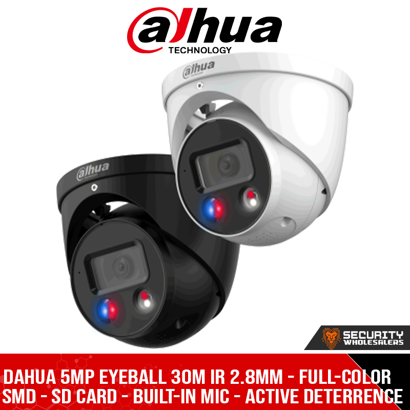 Dahua 5MP Eyeball 30m IR 2.8mm - Full-color - SMD - SD Card - Built-in Mic - Active Deterrence (DH-IPC-HDW3549H-AS-PV-S3_2.8mm)