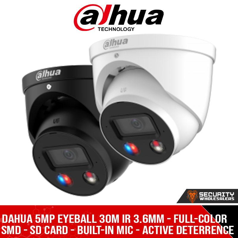 Dahua 5MP Eyeball 30m IR 3.6mm - Full-color - SMD - SD Card - Built-in Mic - Active Deterrence (DH-IPC-HDW3549H-AS-PV_3.6mm)