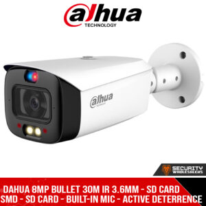 Dahua 8MP Bullet 30m IR 3.6mm - SD Card - Built-In Mic - Active Deterrence (DH-IPC-HFW3849T1-AS-PV_3.6mm)