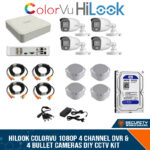 HiLook COLORVU 1080P 4 Channel DVR & 4 Bullet Cameras DIY CCTV KIT