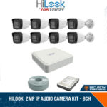 HiLook by Hikvision 2MP IP AUDIO camera kit - 8ch NVR with 8 POE - 8 x 2MP IP cameras 30m IR - 1TB HDD - 100m Cat5 cable