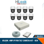 HiLook by Hikvision 4MP IP Pan Tilt Camera Kit - 8ch NVR with 8 POE - 8 x 4 MP IP Pan Tilt 0X DarkFighter IR Network Speed Dome - 1TB HDD - 100m Cat5 cable