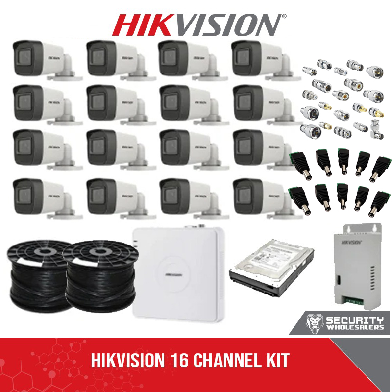 HikVision 16 Ch Turbo HD Kit - Embedded DVR - 16 x HD1080P Camera - 20M Night vision - 1TB HD - 2x 100m Cable