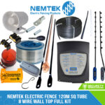 Nemtek Electric Fence 120m SQ Tube 8 Wire Wall Top Full Kit