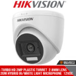 Turbo HD 2MP plastic turret  2.8mm lens 20m hybrid IR/white light microphone  12VDC (DS-2CE76D0T-LPFS 2.8MM)