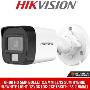 Turbo HD 5MP bullet  2.8mm lens 20m hybrid IR/white light 12VDC (DS-2CE16K0T-LFS 2.8MM)
