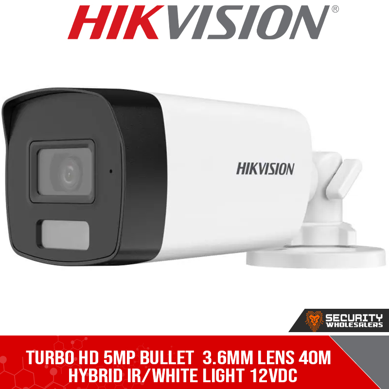 Turbo HD 5MP bullet 3.6mm lens 40m hybrid IR/white light 12VDC (DS-2CE17K0T-LFS 3.6MM)