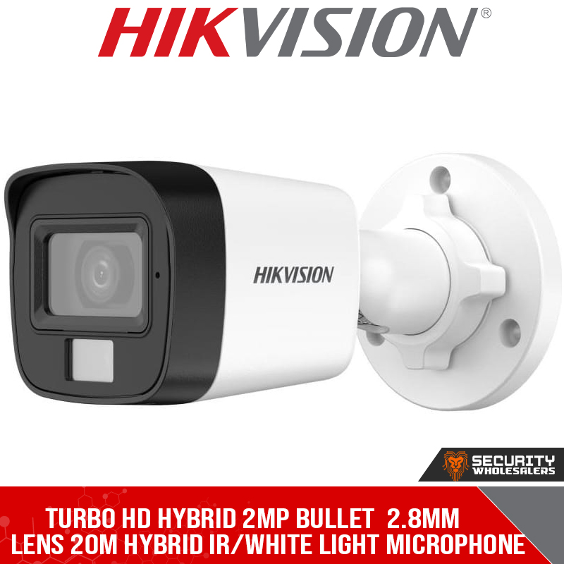 Turbo HD hybrid 2MP bullet 2.8mm lens 20m hybrid IR/white light microphone 12VDC {DS-2CE16D0T-LFS 2.8MM)