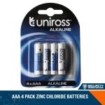 AAA Batteries 4 Pack Alkaline 1.5V - Uniross