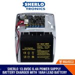 Sherlo 13.8VDC 6.4A Power Supply Battery Charger with 18AH Lead Acid Battery