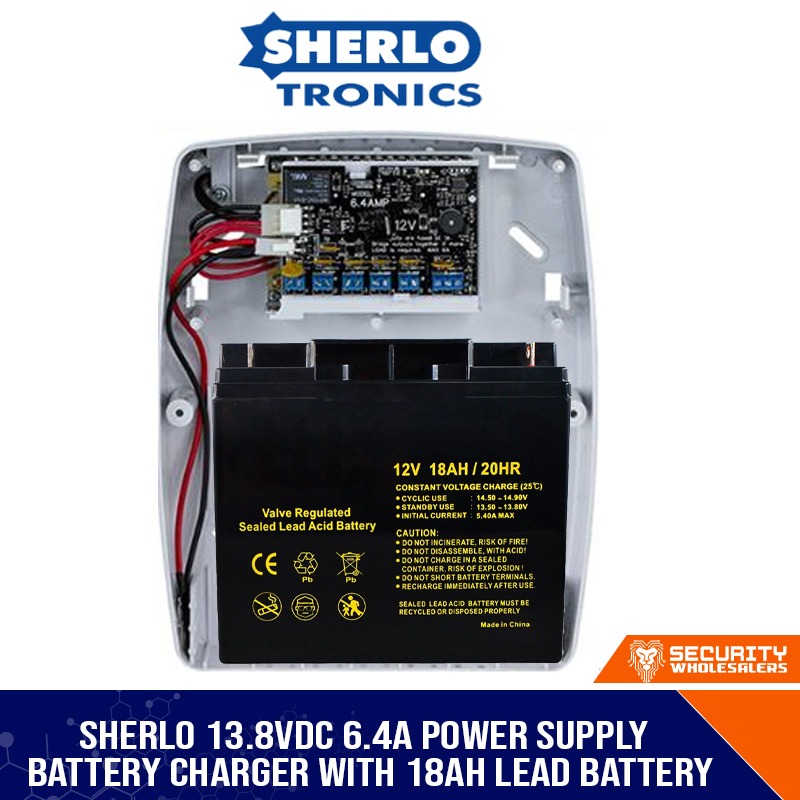 Sherlo 13.8VDC 6.4A Power Supply Battery Charger with 18AH Lead Acid Battery
