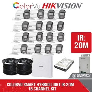 Hikvision 16ch Turbo HD Kit - HD DVR - 16 x 1080p ColorVu cameras - 20m Full colour night vision - 2x1TB HDD - 2x 100m Cable