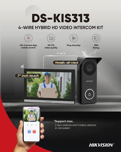 HIKVISION DS-KIS313-P(O-STD) Hybrid Video Intercom Kit (IP indoor station and analog door station) - Image 2