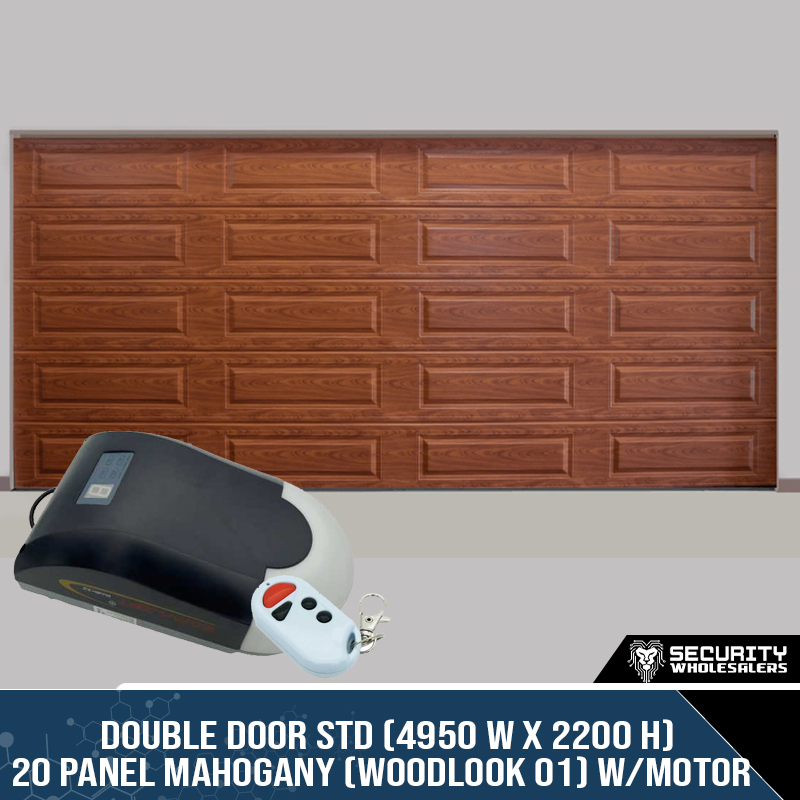 Double Door STD (4950 W x 2200 H) 20 Panel Mahogany (Woodlook 01) With Motor