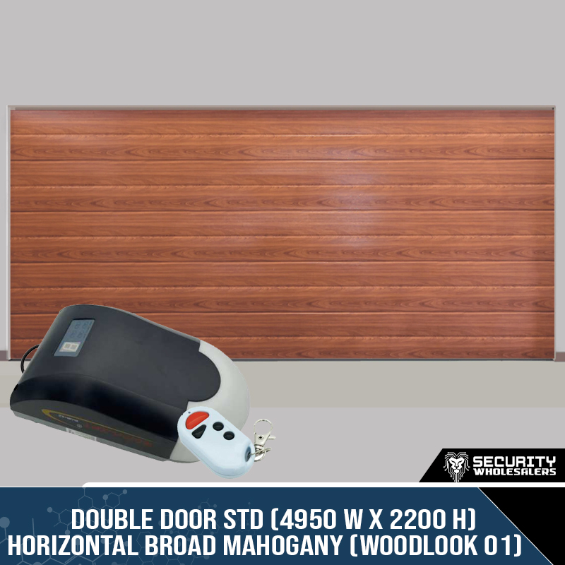 Double Door STD (4950 W x 2200 H) Horizontal Broad Mahogany (Woodlook 01) With Motor