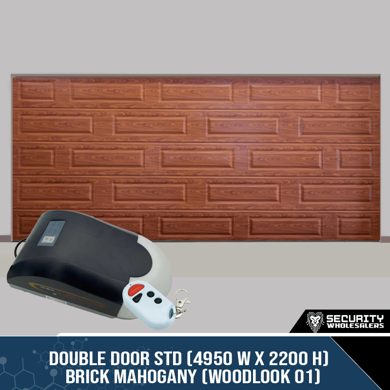 Double Door STD (4950 W x 2200 H) Brick Mahogany (Woodlook 01) With Motor
